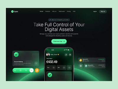 Zypto - Crypto Landing page banking banking website design crypto dark website design crypto landing page crypto website crypto website design finance finance landing page finance website design fintech hero section landing page modern website design oripio ui design wallet website web design website design