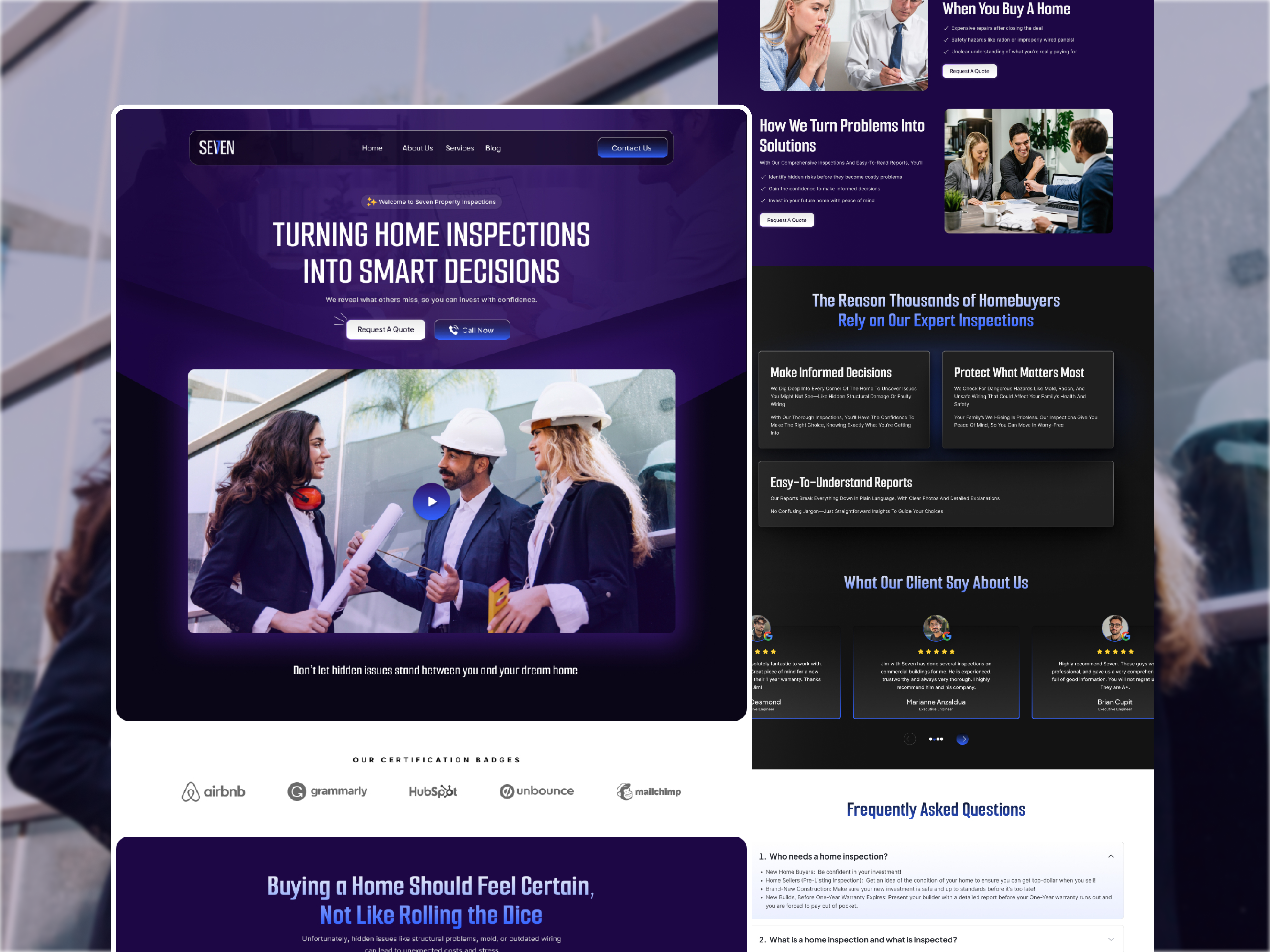 Seven Property Inspection – Landing Page UIUX Design agency business business landing page figma framer home landingpage minimal modern design property property website real estate typography uiux web design website design