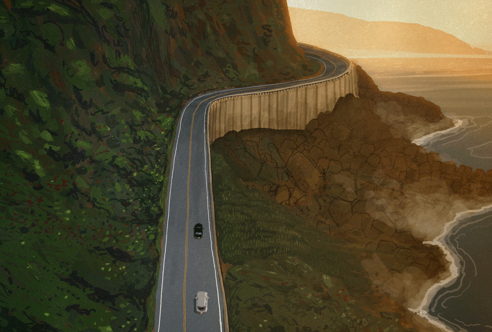 Sunset, for LA County's Public Health 2d 2d animation after effects animation cars cel cel animation drive illustration landscape motion motion graphics ocean road sunset watercolor