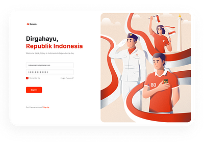 Indonesia Independence Day - Login Page 80 tahun adventure branding competition design graphic design hari kemerdekaan hero illustration independence day indonesia indonesia flag indonesian flag landing page log in page logo merah putih ui ux website