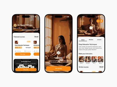 Lumini - yoga mobile app ai app calm concept courses education fitness health ios meditation mobile mobile app ui ux yoga