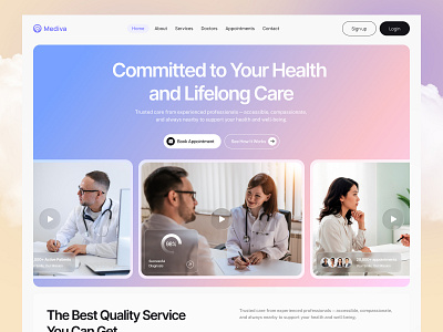 Mediva - Modern Healthcare Website - Clinic Website Design clinic clinic website template doctor appointment doctor website gradient healthcare health care service health saas design health wellness healthcare landing page healthcare website hospital web design jabel medical platform medical services design medical website mental health web modern medical website online appointment system patient dashboard telehealth platform