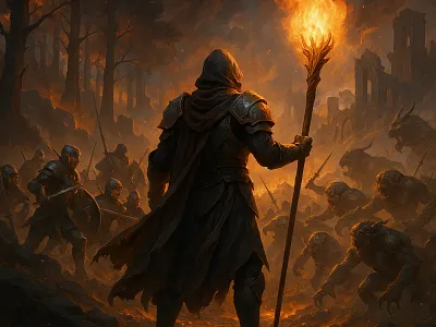 Illustration of the final battle of book design illustration