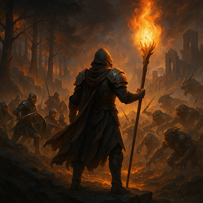 Illustration of the final battle of book design illustration