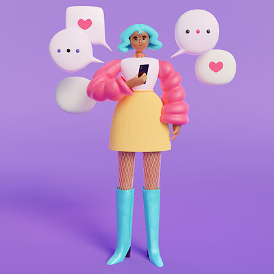 Gossip Girl 3d 3d character 3d girl character character design chatting cloud fashion hipster icon illustration phone smartphone social media style stylish texting vera dementchouk