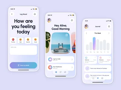Mindful Moments – Wellness & Mood Tracker App clean ui daily journal emotional wellness ios app design journal app meditation app mental health app mental wellness mindfulness app minimal ui mobile ui design modern ui mood log mood tracking app personal dashboard self care app tracking emotions ui uxui design wellness app