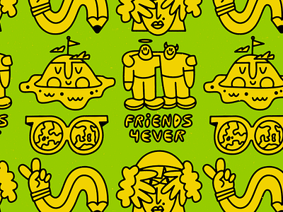 green 🤝 yellow art character doodle fun illustration pattern stuff texture vector