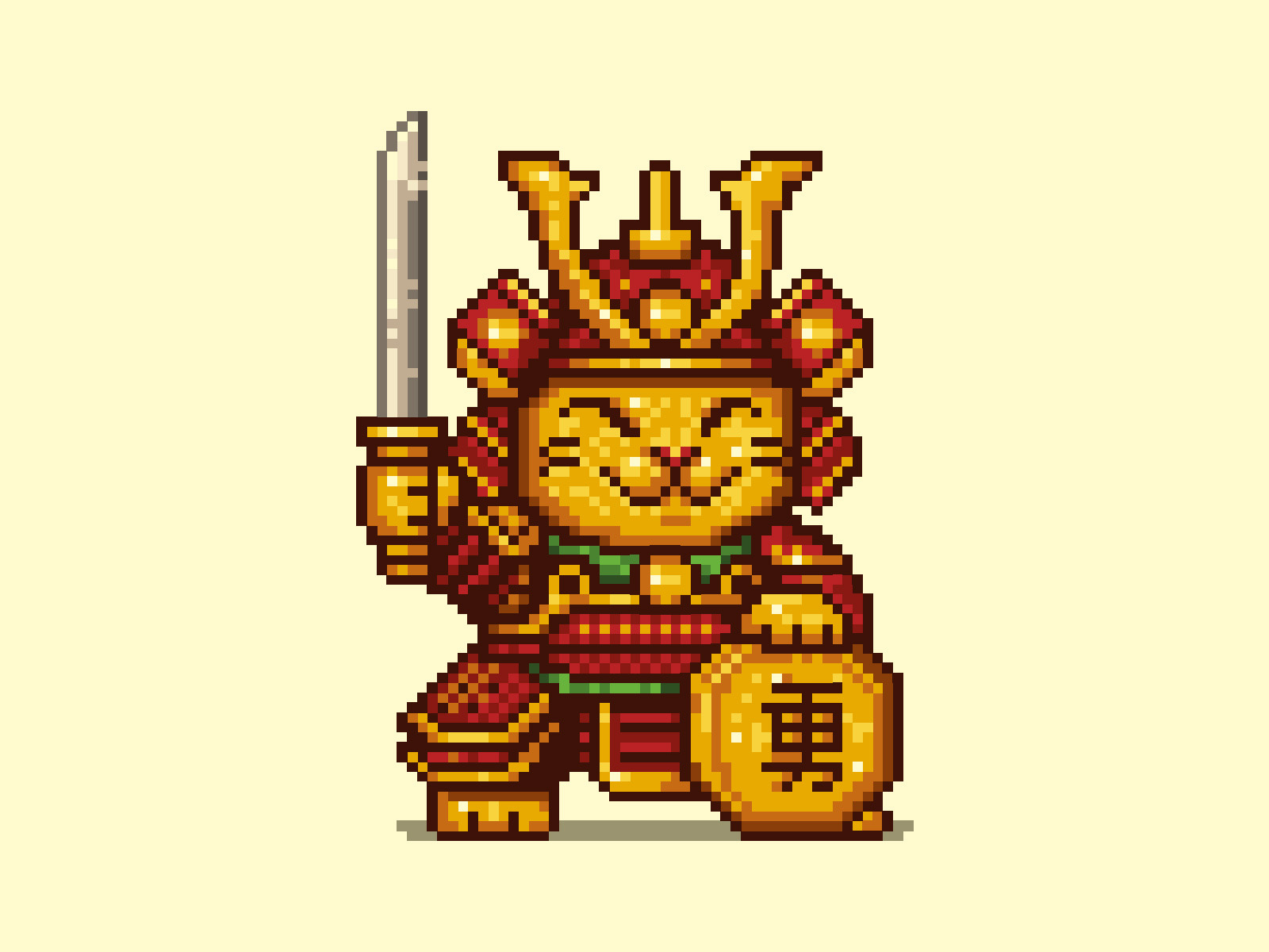 Yuki Neko 8bit branding cat cat sticker character character design design graphic design illustration japan jeffrey dirkse mascot mascot design retro samurai shogun vector