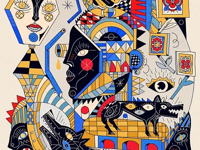 Faces art artwork cubisme dessin drawing editorial geometric gig poster graphic design illustration ipad poster procreate psychedelic yoaz