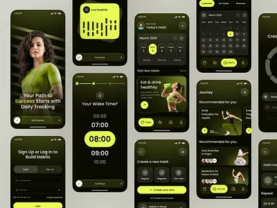Habit & Fitness Tracker Mobile App UI Concept app app design fitness fitness app fitness motivation app fitness tracker habit app habit building habit tracker health app healthy lifestyle ios mobile mobile app tracking app wellness app