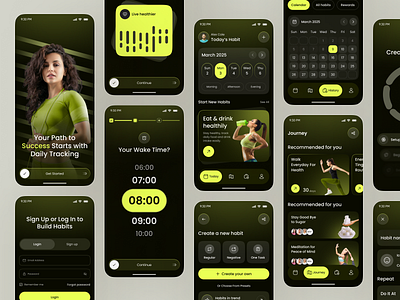 Habit & Fitness Tracker Mobile App UI Concept app app design fitness fitness app fitness motivation app fitness tracker habit app habit building habit tracker health app healthy lifestyle ios mobile mobile app tracking app wellness app