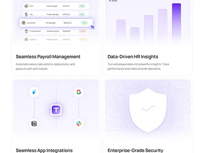 Clean HR management Bento Cards bento cards cards clean bento cards clean card design hr management bento cards light mode bentos light purple light purple cards