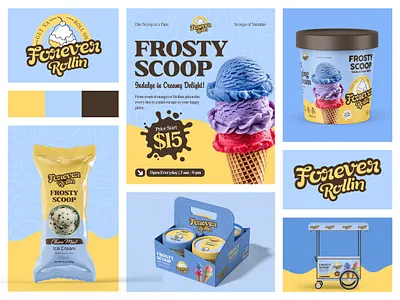 🍦 Forever Rollin – Ice Cream Brand Identity & Packaging Design creative logo design food packaging graphic design illustration logo logo design typoghraphy design