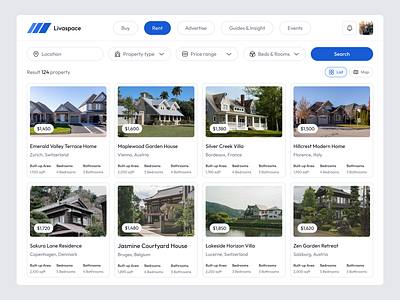 Property Search Listing Page – Modern & Minimal UI design desktop ui detail page landing page ui landingpage listing page location minimalist product list property rent home rent list ui uidesign uiux ux uxdesign web design website website property