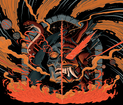 Trivium x Beartooth fire illustration japan music planets portal poster samurai skull smoke snake space void vortex