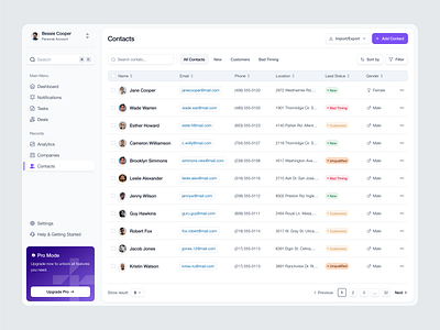 Contacts Screen - Hubly CRM ai artificial intelligence b2b clean contact screen crm crm software dipa inhouse interface design modern modern ui product design saas startup ui uiux ux