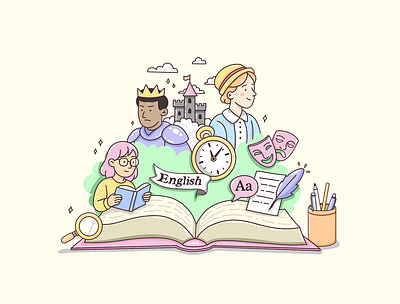 Imagination book castle children childrens book digital art girl reading imagination king king and queen prince princess reading reading book