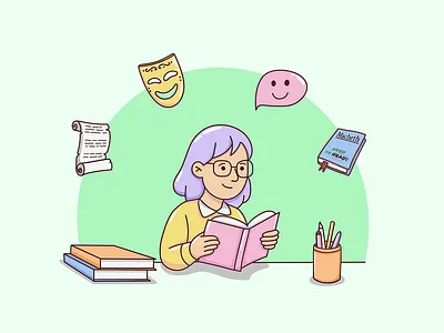 Hero - English Student branding design digital art education illustration educational art english happy person illustration learning literature logo maths art maths exam reading school student student learning