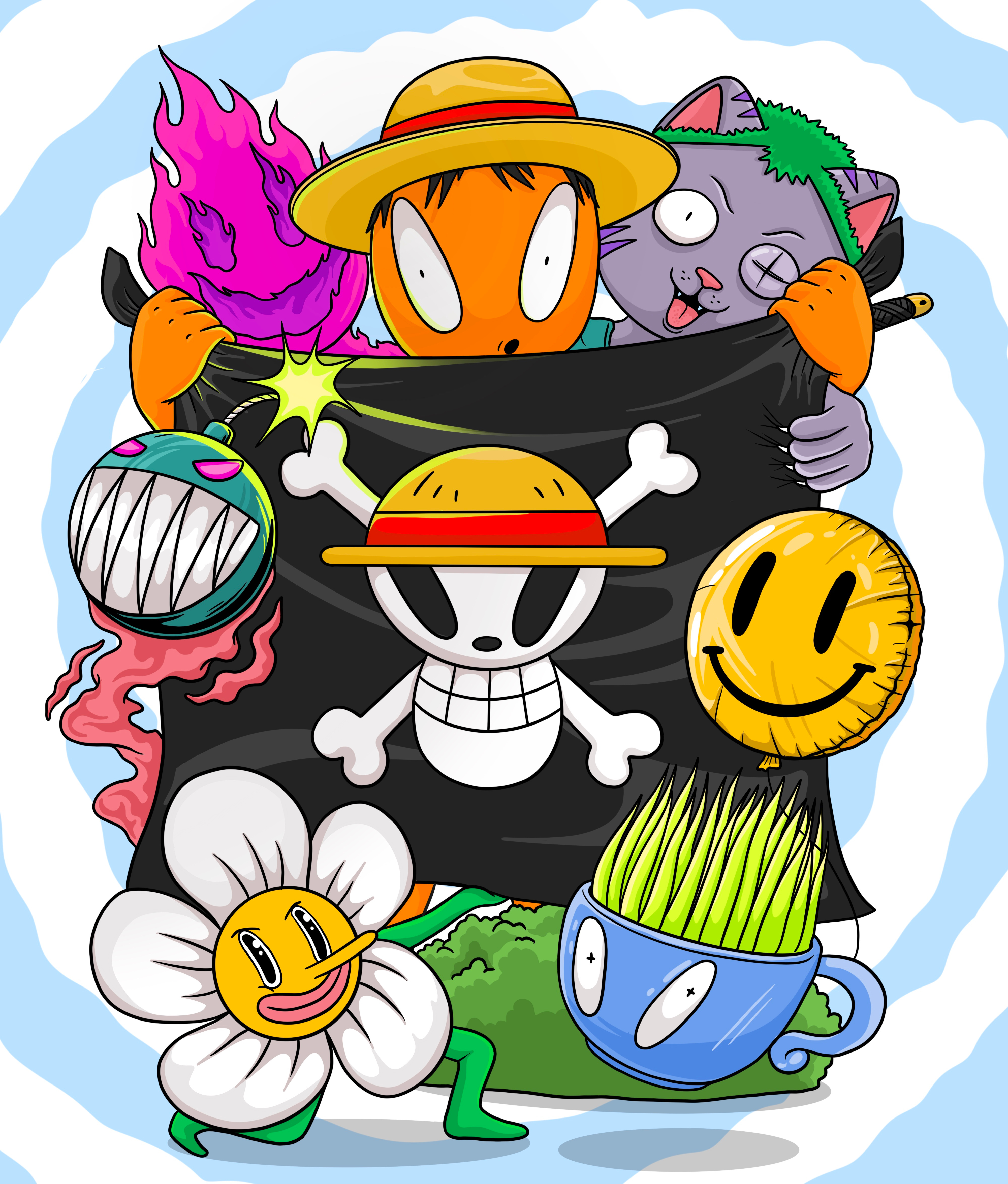 Hoisting the pirate flag as a sign of rebellion flowki illustration illustroboy onepiece pirates smile