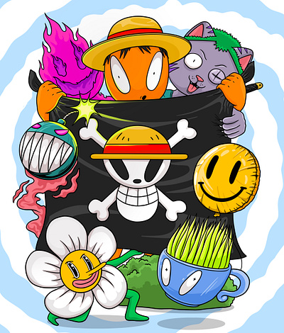 Hoisting the pirate flag as a sign of rebellion flowki illustration illustroboy onepiece pirates smile
