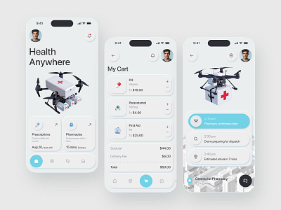 Medicine Delivery App – Neumorphism Mobile UI app delivery app drone healthcare app healthtech medical healthcare medicine medicine app medicine delivery medtech medtech app mobile app mobile ui neumorphic ui neumorphism pharmacy app