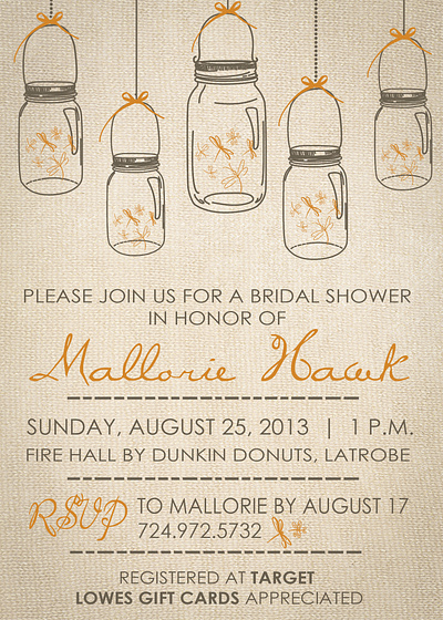 Bridal Shower Invitation - Fireflies bridal shower invitation fireflies lantern