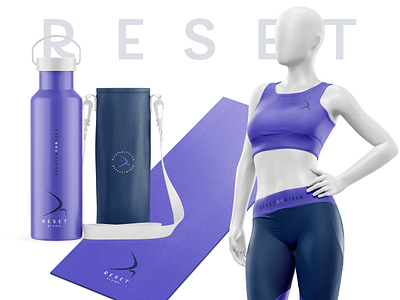 Reset by Riser Product Mockups activewear branding clean design logo mockups modern pilates purple training very peri water bottle white yoga mat