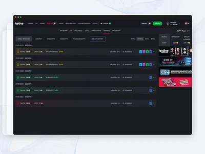 Betlive-betting history page app casino interface mobileapp ui ux webdesign
