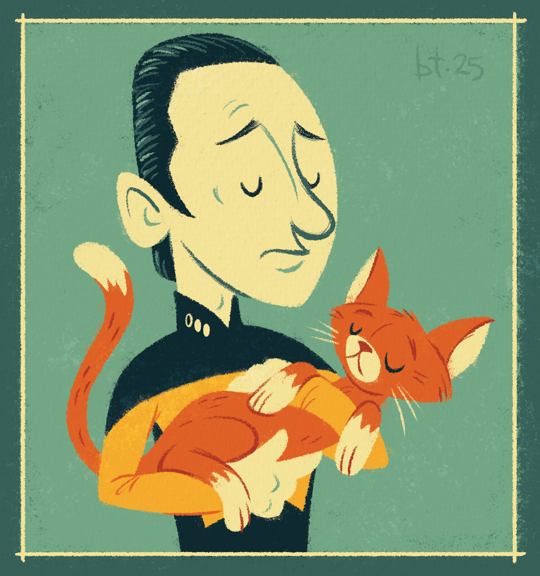 A Purrfect Pair... android brent spiner cat character design character illustration commander data cute data digital illustration illustration lt cmdr data mid century mid century modern retro spot star trek star trek data star trek the next generation star trek tng vintage