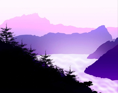 Magic Lake Illustration 🏞️ aesthetic art artwork digital digitalartwork graphic design illustration landscape recommendations vector