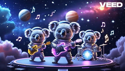 The Band Born from AI – And They’ve Got Serious Groove 3d illustration after effects ai generated animated style character design concept art cute characters dall·e digital art fantasy koala band leonardo.ai midjourney photoshop premiere space music