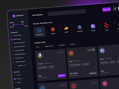Job Board / Marketplace Dashboard UI admin dashboard business dark dark mode dark theme dashboard job board marketplace modern saas ui user dashboard user interface ux