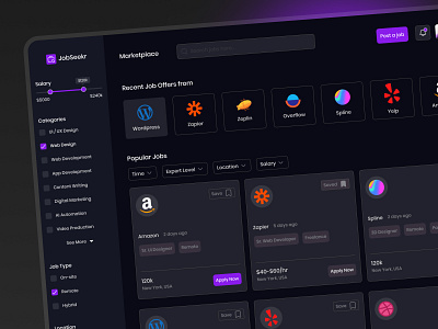 Job Board / Marketplace Dashboard UI admin dashboard business dark dark mode dark theme dashboard job board marketplace modern saas ui user dashboard user interface ux