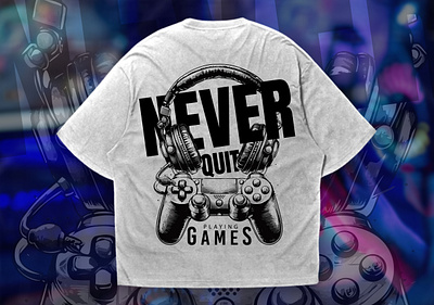 Never Quit" Gamer Lifestyle T-Shirt Design design game design game t shirt game t shirt desihm graphic design premium streetwear streetwear design t shirt design