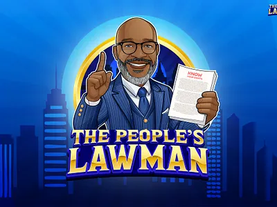 The People’s Lawman – Justice, Guidance, Trust approachable lawyer branding attorney marketing billboard design branding business card design business logo caricature logo cartoon mascot corporate branding design graphic design illustration law brand design law office collateral legal branding logo professional identity stationery mockup ui vector