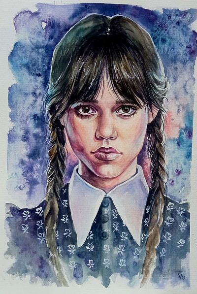 Wednesday Addams Jenna Ortega Watercolor Art – Portrait, Origina addams art hand painted ortega paint painting portrait watercolor