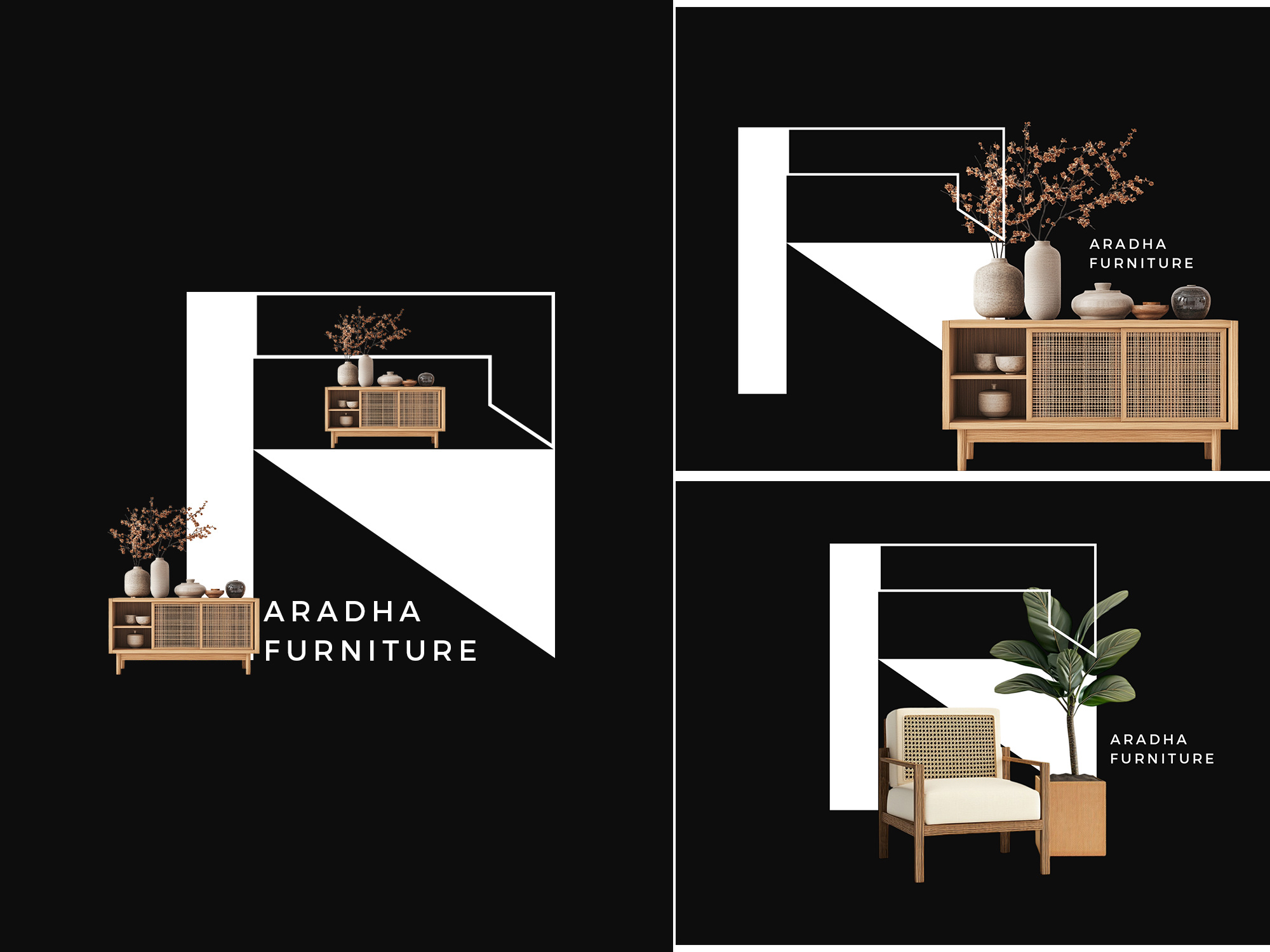 Aradha Furniture Branding branding chair brand furniture furniture brand furniture brand logo furniture logo furniture shop luxury brand luxury brand logo monogram premium brand startup branding startup logo visual identity