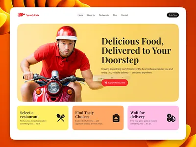 Speedy Eats – Vibrant Food Delivery Landing Page | UIUX | Hero interface product service startup ui ux web