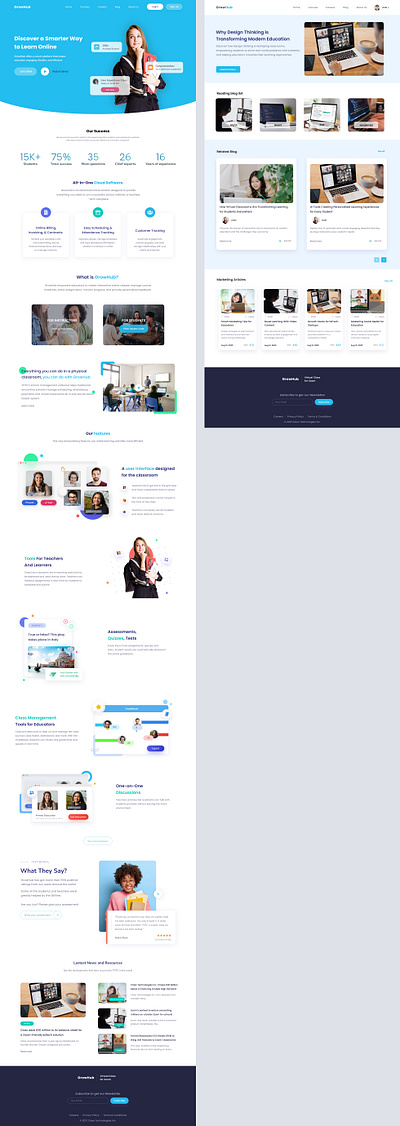 GrowHub – Smart E-Learning Platform Website Design cleandesign des design educationplatform elearning figma graphic design learningapp minimalui modernweb onlinelearning studentportal ui uiux ux webdesign