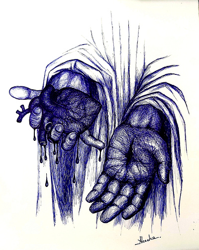 Sacrifice ball point pen christian art hand drawn heart pen art religious sacrifice sketching spiritual spiritual art symbolism