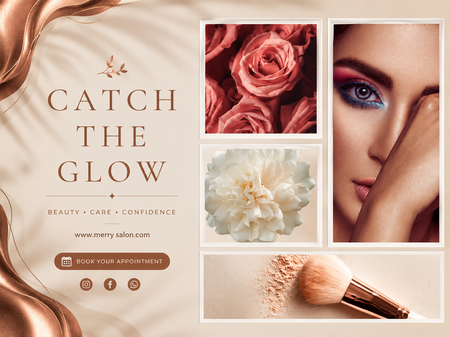 MERRY SALON branding graphic design makeup product covers salon spa typography