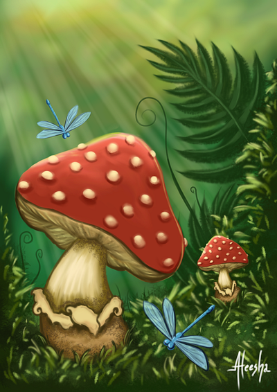 Shrooms android art digital art digital art android dragonflies fantasy ferns flora ibispaintx illustration mushrooms nature shrooms whimsical