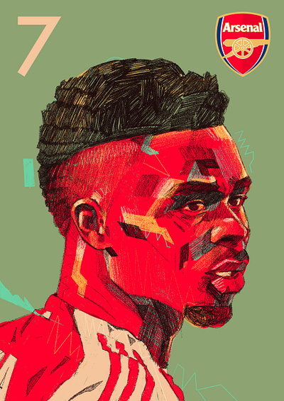 Saka - Arsenal - 25/26 arsenal character football football illustrated football portrait gunners illustration illustrations illustrator people portrait portrait illustration premier league procreate saka soccer