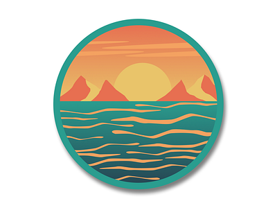 Sunset Mountains and Ocean badge branding design graphic design illustration logo vector