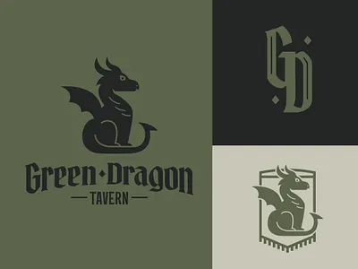 Green Dragon Branding beer branding dragon harry potter icon illustration logo design lord of the rings medieval pub tavern typography