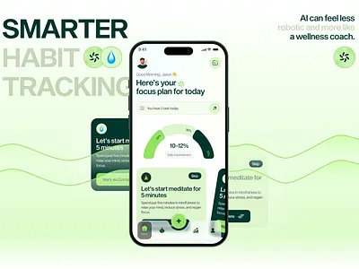 AI Health Tracker Mobile App UI Design ai app ai powered ai powered habit app design daily tracker habit app habit track habit tracker health app health care app health track health tracker minimal ui mobile app mobile health product design smart health ui ui design wellness app