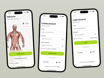 Login Screen UI - Fitness Tracker App android app ui design app design authentication flow ui create account screen fitness app login healthcare app ui ios ios app ui kit loginpage loginscreen minimal mobile ui mobile app mobile app login ui mobile ui onboarding ui design sign up signup screen design ui design uiux welcome screen app