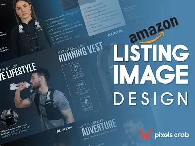 Amazon Product Listing Design - LED Reflective Running Vest amazon enhanced brand content amazon infographic design amazon listing image amazon product infographic cycling safety vest e commerce infographic e commerce product design high visibility vest led vest for runners lifestyle product image listing banner night running gear outdoor safety gear product detail image product infographic template product marketing design reflective running vest reflective safety vest running safety gear sports safety equipment