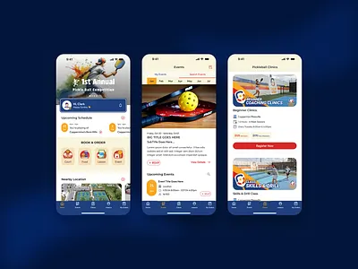 Pickleball App UI — Court Booking & Events booking app clean ui events app lesson app mobile app design modern ui pickleball pickleball app seamless payment sport app user centered design ux design