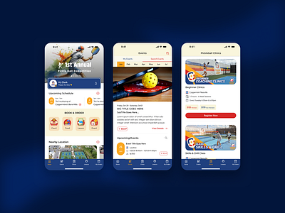 Pickleball App UI — Court Booking & Events booking app clean ui events app lesson app mobile app design modern ui pickleball pickleball app seamless payment sport app user centered design ux design